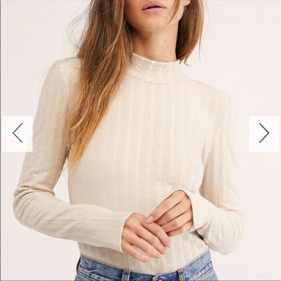 Free People Cream Blouse with Navy Scarf Detail - Picture 3 of 12